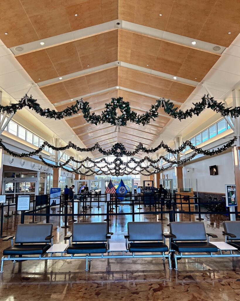 Security checkpoint decorated for the holidays at SBP
